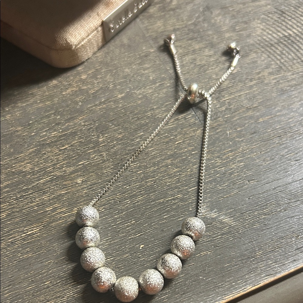 Silver Beaded Slider Bracelet - Elegant Women's Jewelry‎ - Frosted Silver Beads